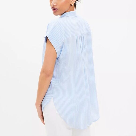 Loft Dolman Sleeve Button Front Shirt in Blue and White Stripe - Size S - Picture 2 of 7